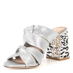 Muse by Marchesa Iris Crisscross knot slip-on block heel hammered chrome sandal